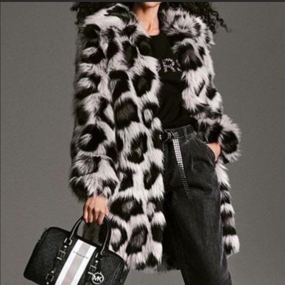 Michael Kors Women's Animal Print Faux Fur Coat Red Size Small main image 1